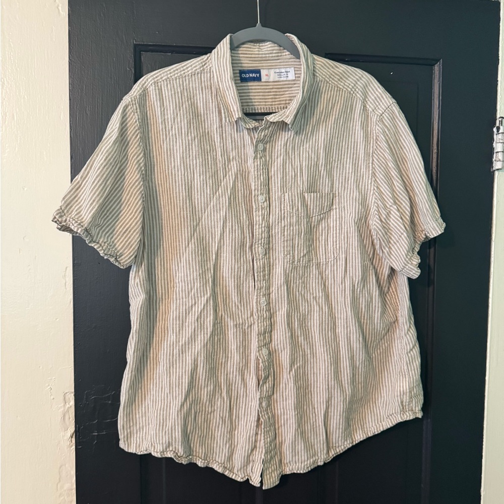 Old Navy Men's Striped Tan & White Shirt